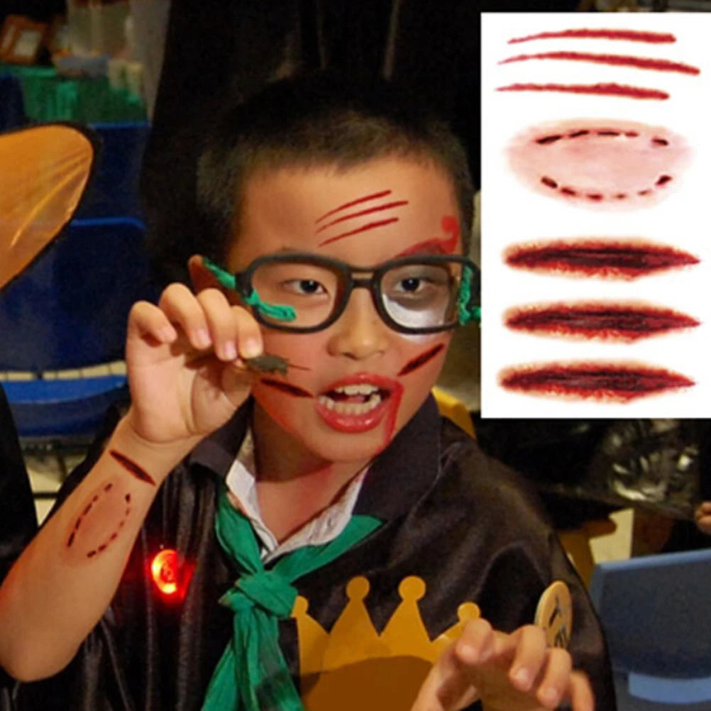1PC Halloween Zombie Neck Scar Tattoos Fake Scars Bloody Costume Horror Wound Blood Injury Sticker