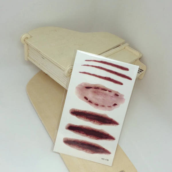 1PC Halloween Zombie Neck Scar Tattoos Fake Scars Bloody Costume Horror Wound Blood Injury Sticker